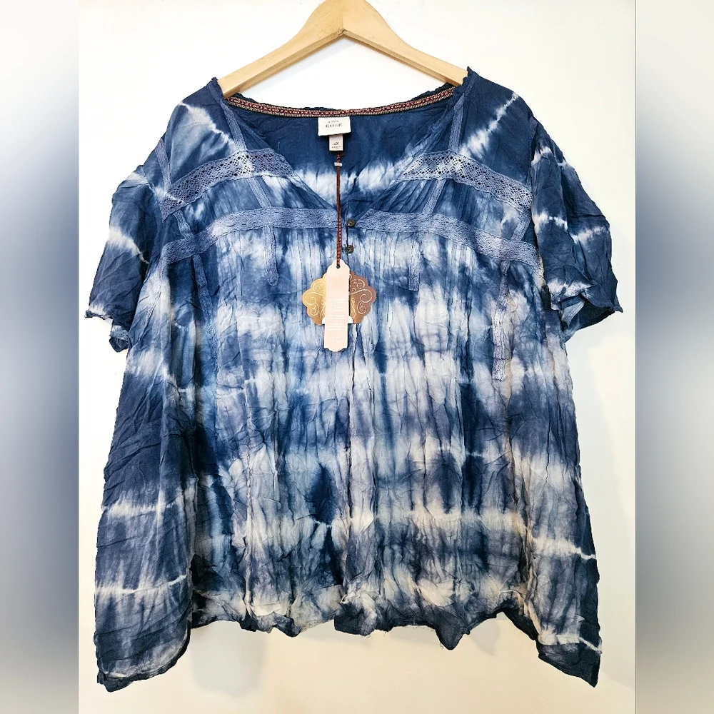knox Rose Dye Blue Top 4X NWT Blouse - Picture 1 of 9